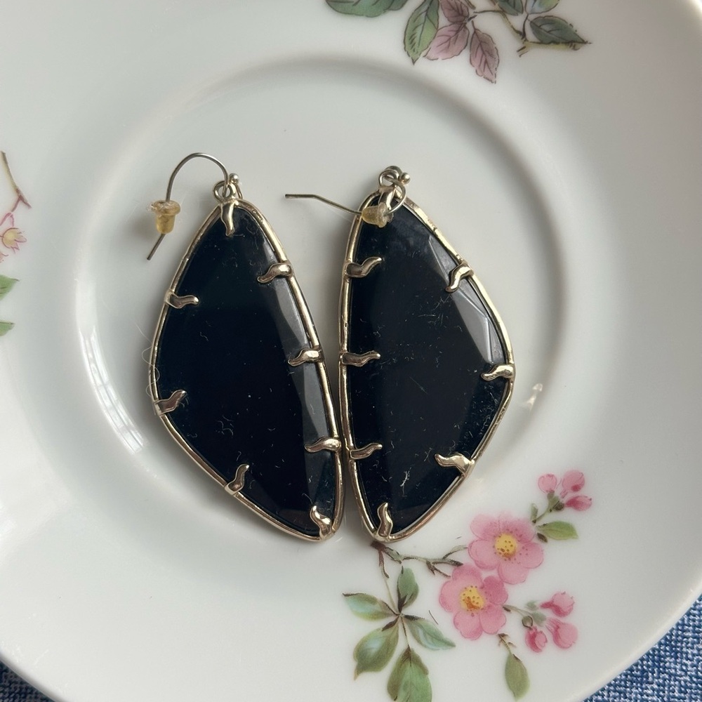 Kendra Scott Willow Black and Gold Large Drop Earrings - RARE